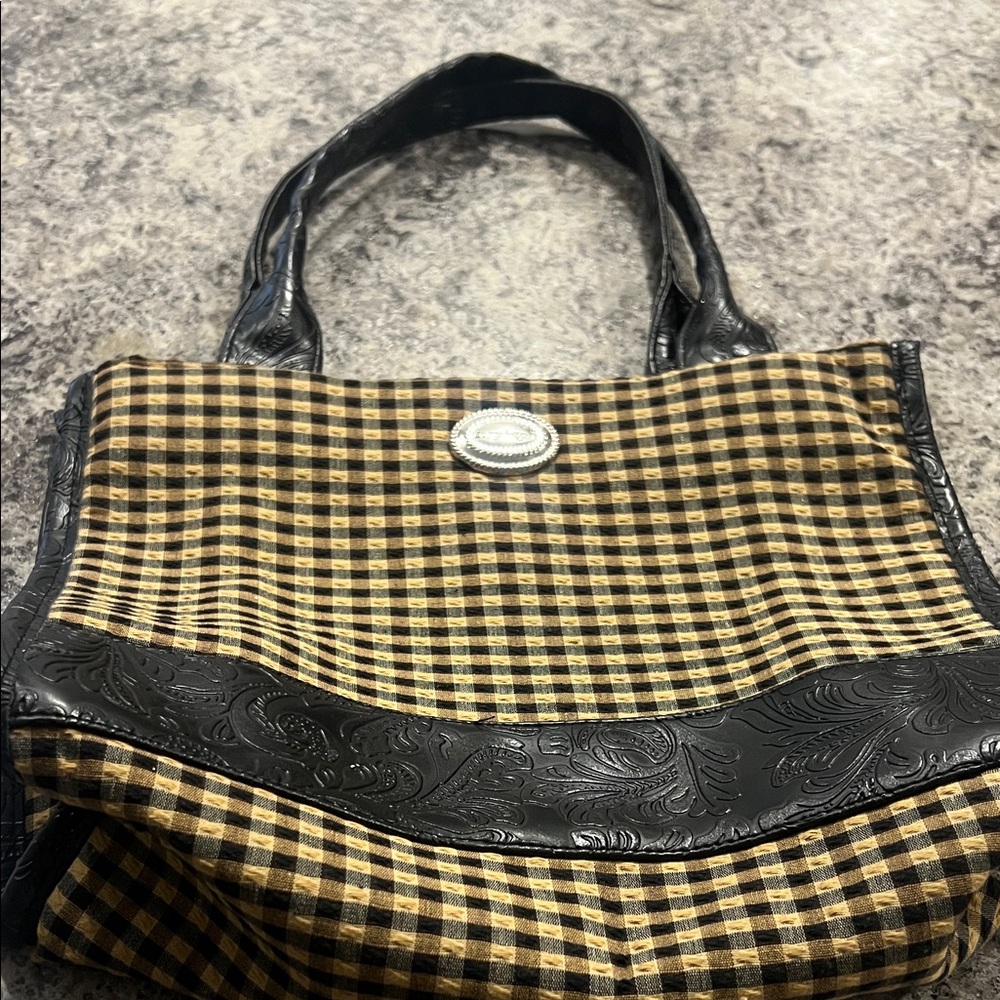 Longaberger Black And Tan Checkered Tote